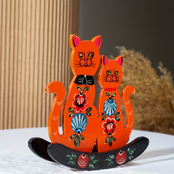 Сувенир деревянный «Кошка-качалка» высота 18,5 см, гордецкая роспись, рыжая - фото 1 - id-p203780076
