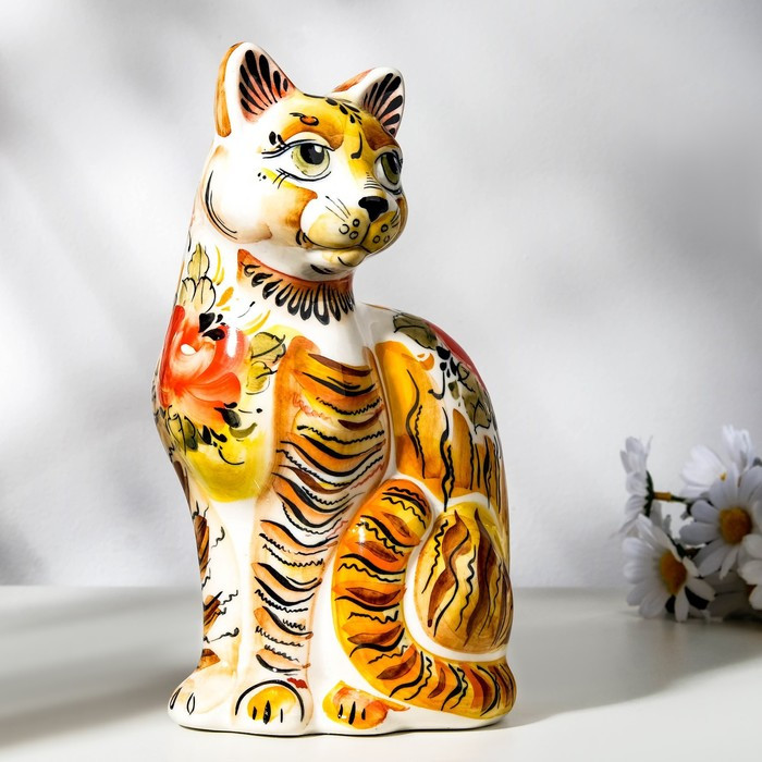 Сувенир фарфоровый «Кошка» (гжель) высота 22 см, цветной