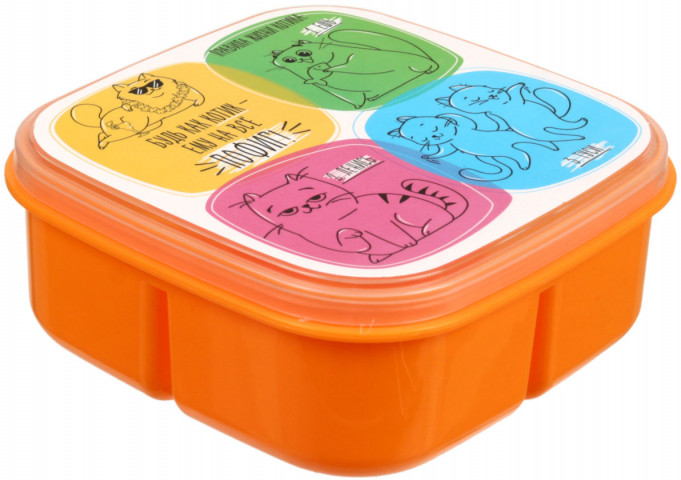 Контейнер для продуктов с ложкой детский «Кот» 14,5*6 см, оранжевый - фото 2 - id-p203781851