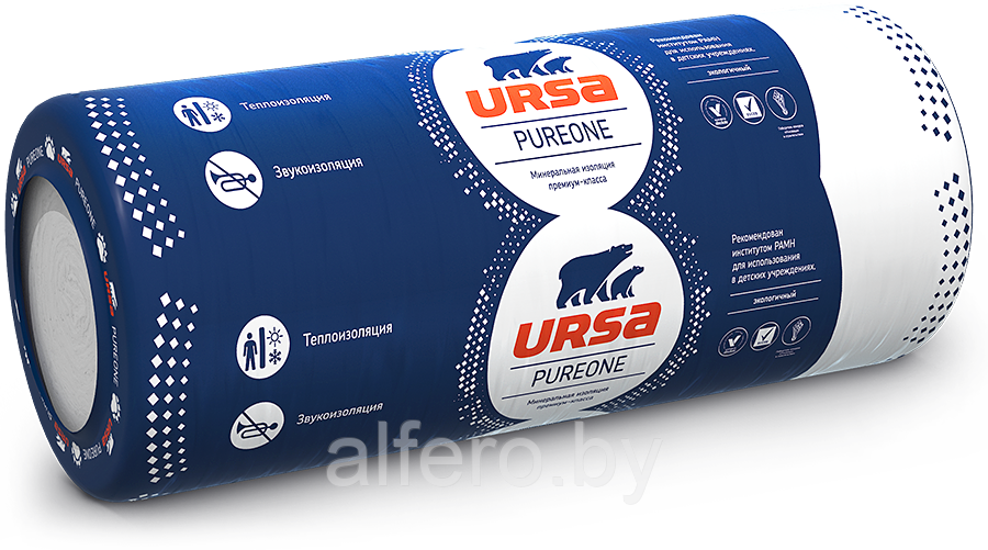 Мат теплоизоляционный из стекловолокна URSA PureOne 37 RN 1200х10000х50 15 кг/м3 2 шт - фото 1 - id-p203787857