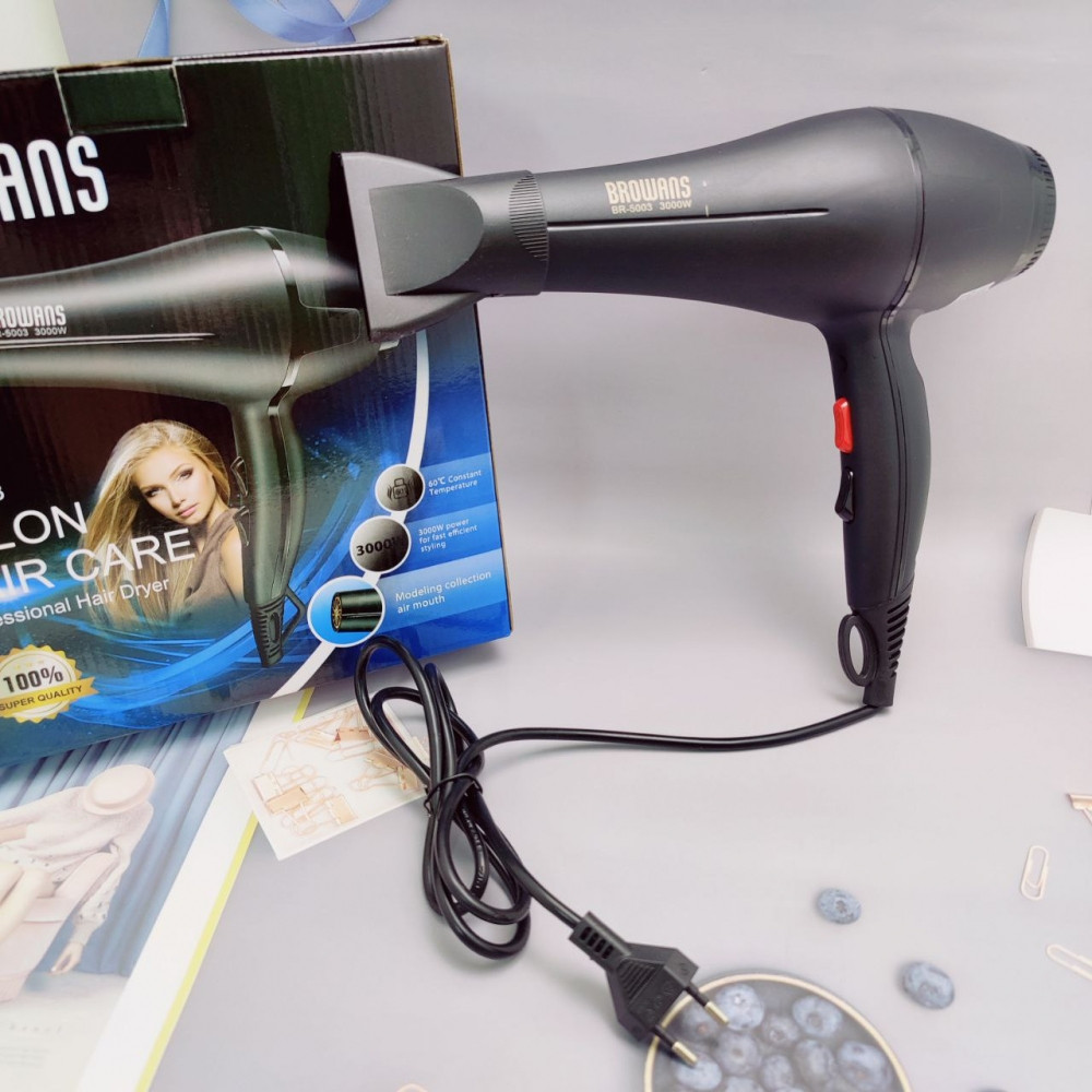 Профессиональный фен для сушки и укладки волос Browans Salon Hair Care BR-5003 3000W (3 темп. режима, 2 скорос - фото 1 - id-p131319302