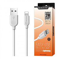 Usb Кабель-зарядка Lightning Borofone BX14 Link jet 2.4A 2м силиконовый белый