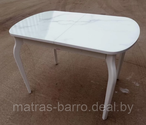 Стол для кухни раскладной Ривьера 110х70 см стекло фотопечать Мрамор №"/опоры массив белые