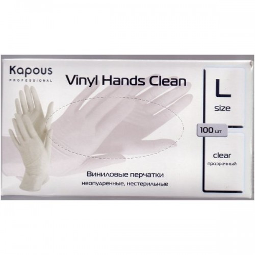 Виниловые перчатки неопудренные, нестерильные «Vinyl Hands Clean» Kapous, прозрачные, 100 шт., L - фото 2 - id-p203793702