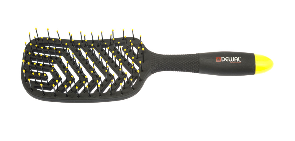 Щетка массажная DEWAL "BANANA black" прямоуг. продувная, пласт. штифт, 13 рядов