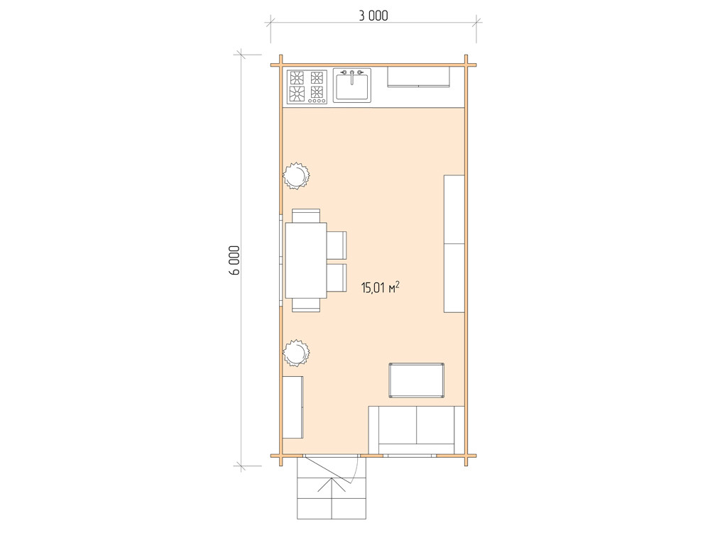 Дачный домик из бруса 3,0х7,5м (ДСН 3х6 тп), с навесом 1,5м. - фото 2 - id-p108280819