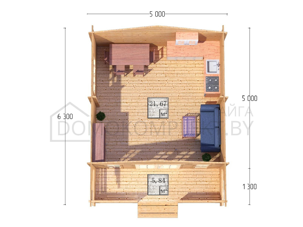Дом дачный из бруса 5,0х6,3м (ДСК 5х5 тп), с навесом и крыльцом - фото 2 - id-p108280826