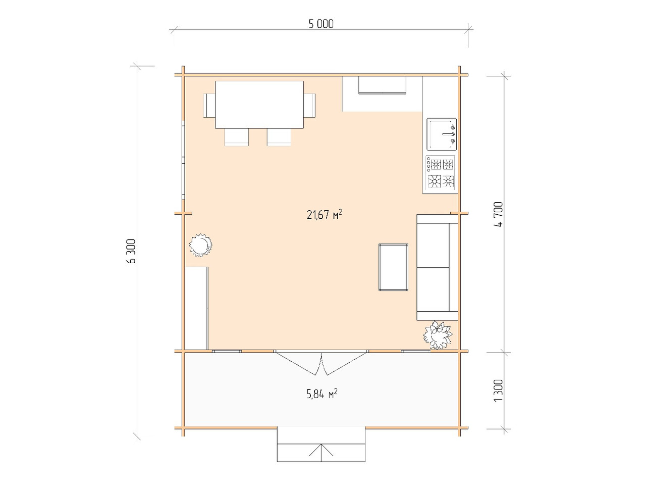 Дом дачный из бруса 5,0х6,3м (ДСК 5х5 тп), с навесом и крыльцом - фото 3 - id-p108280826