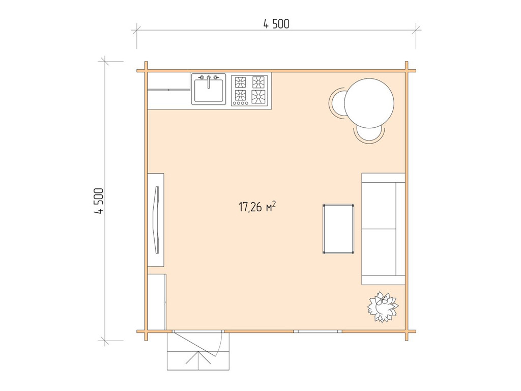 Дачный домик из бруса 4,5х6,0м (ДСН 4,5х4,5 ип), с навесом (двойная дверь и окна) стенокомплект - фото 8 - id-p102640407