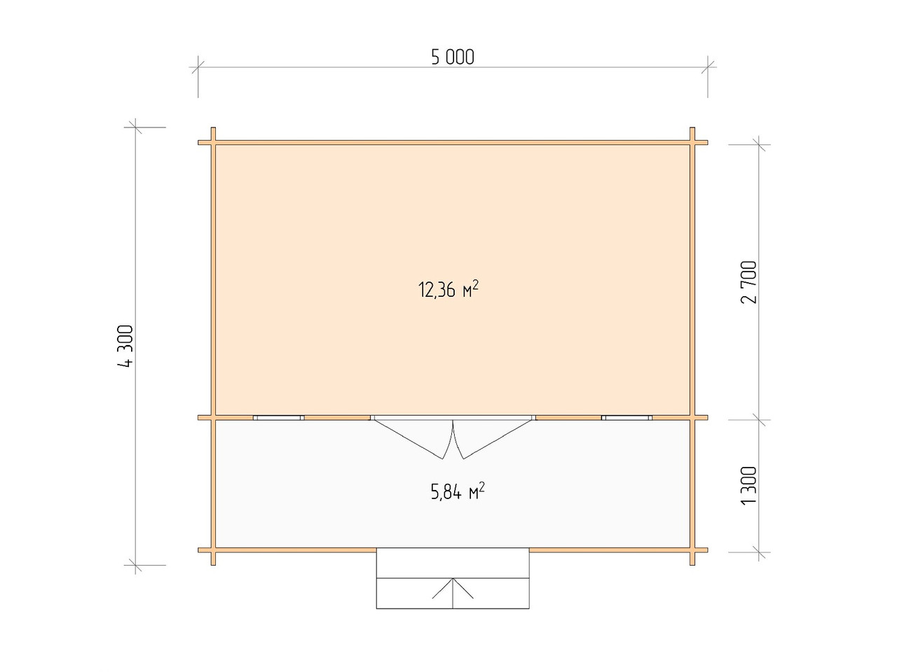 Дачный домик из бруса 5,0х4,3м (ДСК 5х3 тп), с навесом и крыльцом - фото 2 - id-p129575146