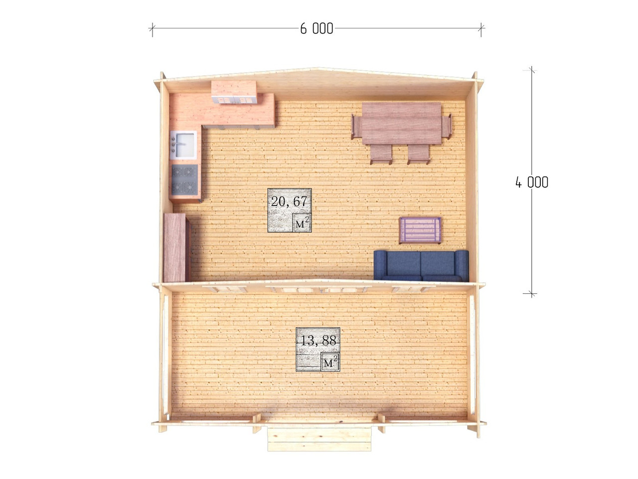 Дом дачный из бруса 6,0х5,5м (ДСВ 6,0х4,0 тп), с верандой 2,5м. - фото 4 - id-p129575149