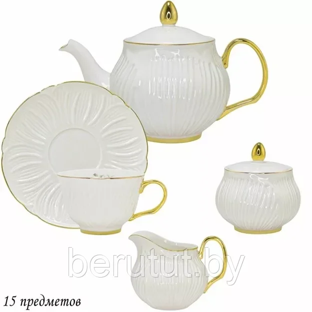 Чайный сервиз фарфоровый 15 предметов на 6 персон 250 мл Lenardi БЕЛЫЙ - фото 2 - id-p203814391