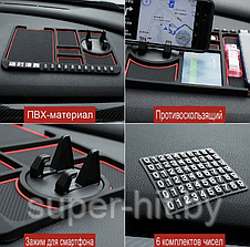 Противоскользящий коврик - держатель в автомобиль / подставка для телефона, черно-красный, фото 2