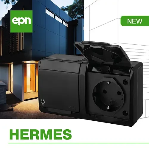 Розетка 2x2P+E HERMES Elektro-plast, 16A/250V, с крышкой, IP44, антрацит - фото 2 - id-p203842001