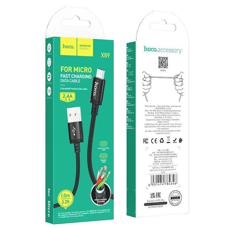 Кабель Micro USB HOCO X89 1м, 2,4А черный - фото 2 - id-p200714417