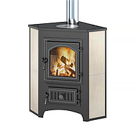 Печь-Камин Везувий ПК-01 (220) угловой беж. с конфоркой 9 кВт (150 м3) Ø 115 мм