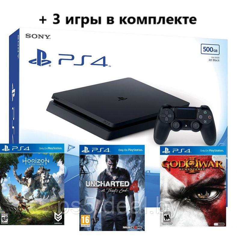 Sony Игровая приставка SONY PlayStation 4 slim 500Gb + God of War + Horizon Zero Dawn + Uncharted 4 - фото 1 - id-p203861292