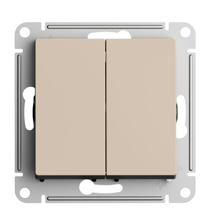 Выключатель проходной (переключатель) двухклавишный, цвет Песочный (Schneider Electric ATLAS DESIGN) - фото 1 - id-p203836632