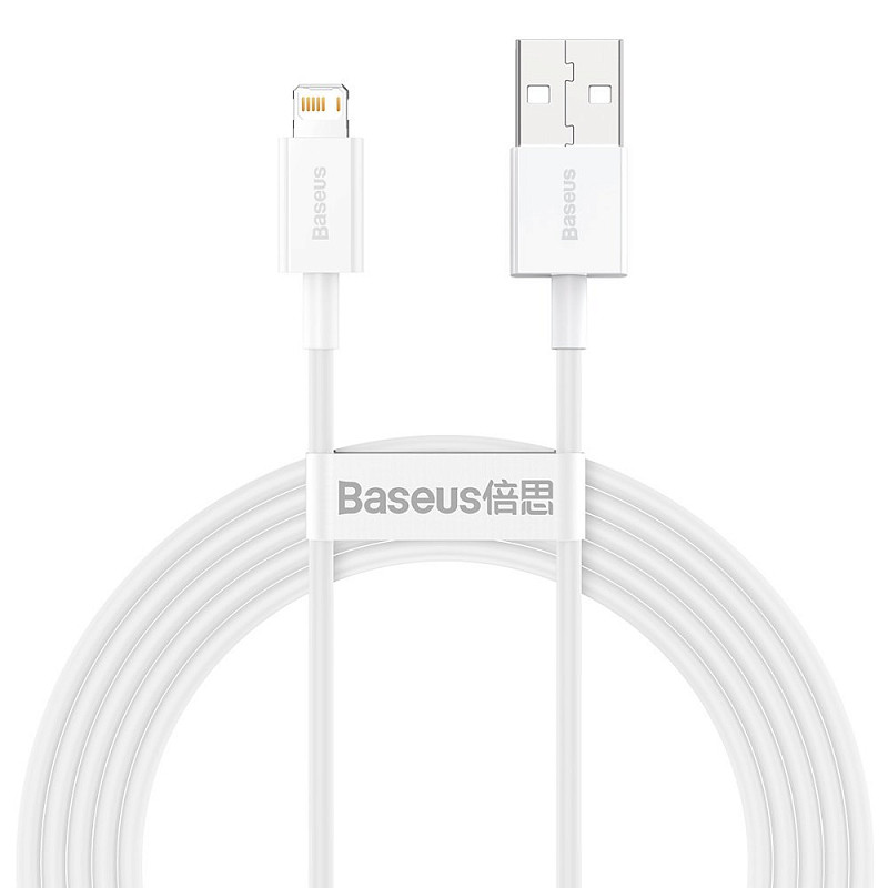 Кабель USB - Lightning для зарядки iPhone 2м 2.4А Baseus Superior белый