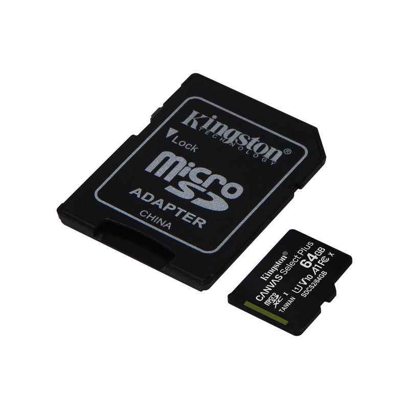 Карта памяти Kingston Canvas Select Plus MicroSDXC 64Gb UHS-I U1 V10 100 Мб/с с адаптером SD - фото 2 - id-p203870663