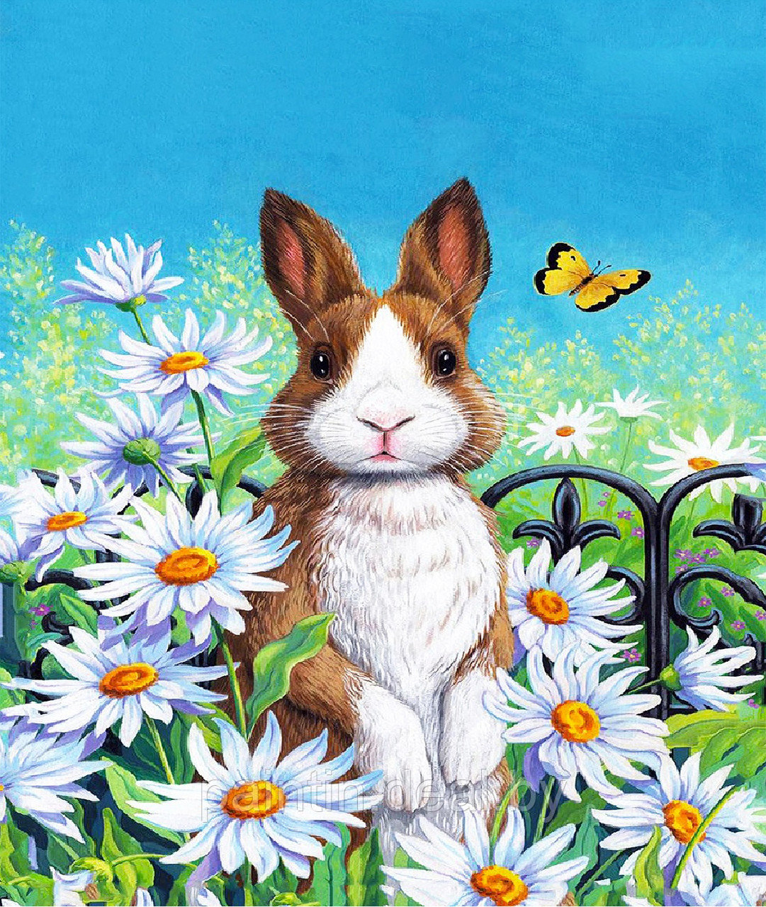 Алмазная мозаика "Кролик и ромашки" на подрамнике - фото 1 - id-p203870886
