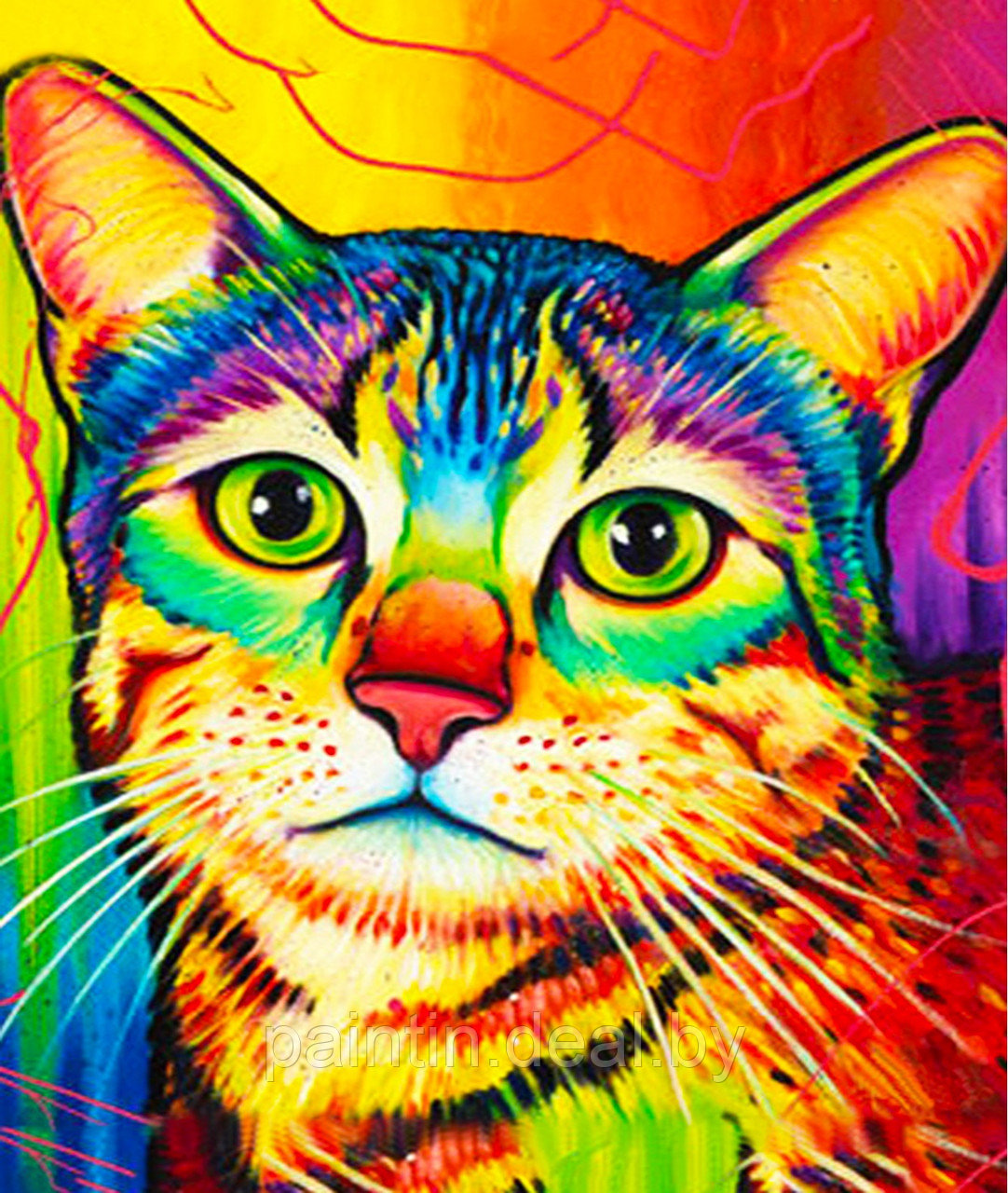 Алмазная мозаика "Радужная кошка" на подрамнике - фото 1 - id-p203871354