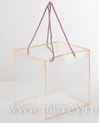 Пакет прозрачный квадратный с персиковыми линиями, 25*25*22 см