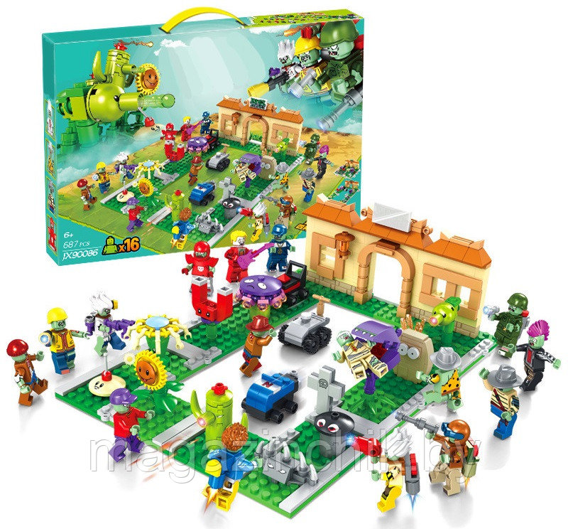 Конструктор Зомби против растений Сражение за дом dz 0004, 687 дет., 16 героев