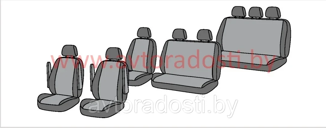 Чехлы на сиденья Volkswagen T5, T6, Caravelle, Transporter (2003- / 2015-) 8 мест (экокожа, жаккард) - фото 2 - id-p108380051