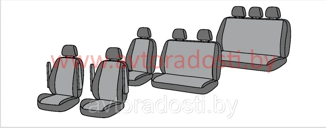 Чехлы для Volkswagen T5/T6 / Caravelle / Transporter (2003- / 2015-) 8 мест (экокожа, черный) - фото 2 - id-p108380053