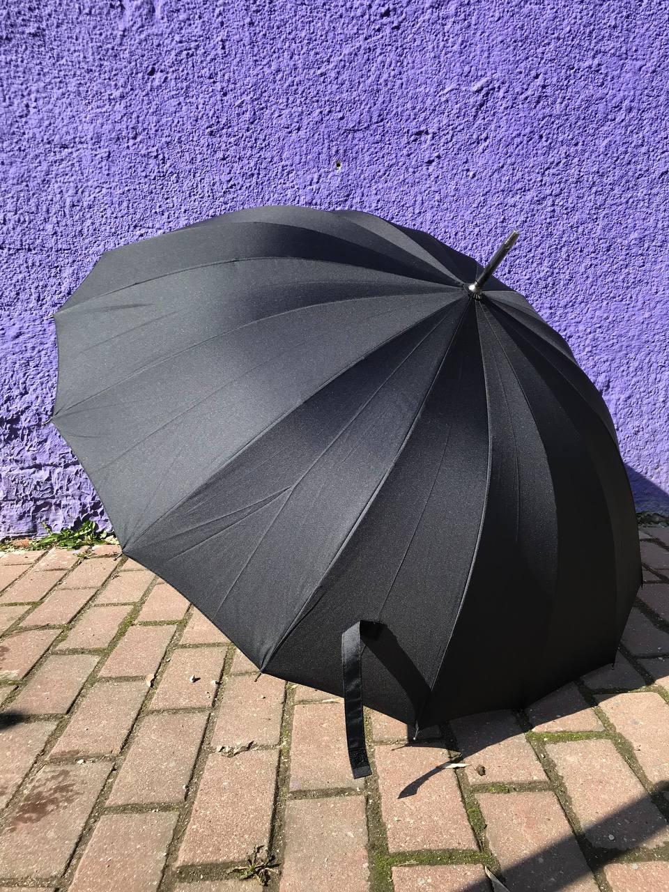 Зонт-трость черный, 16 спиц, полуавтомат +подарок - фото 3 - id-p203902424