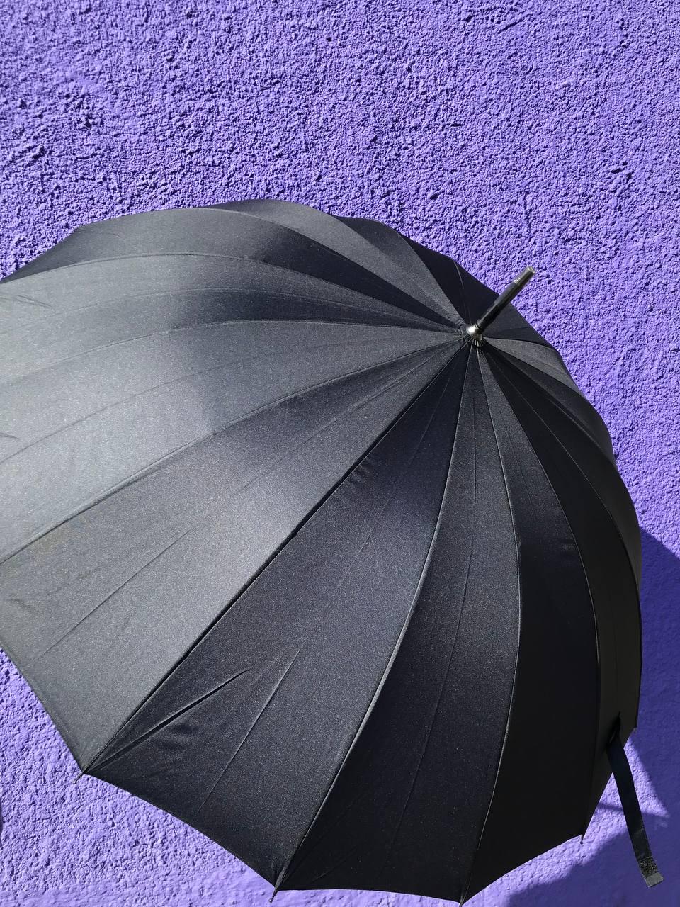 Зонт-трость черный, 16 спиц, полуавтомат +подарок - фото 4 - id-p203902424