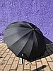 Зонт-трость черный, 16 спиц, полуавтомат +подарок, фото 5