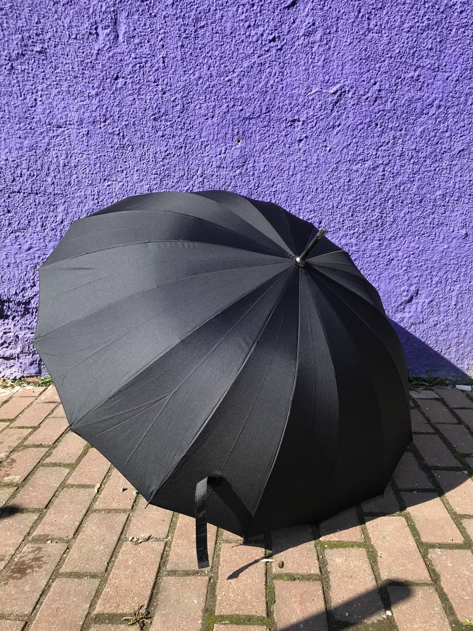 Зонт-трость черный, 16 спиц, полуавтомат +подарок - фото 5 - id-p203902424