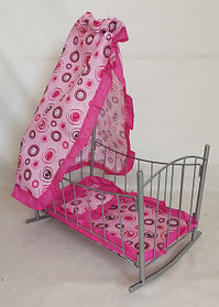 Кроватка для куклы с пологом "Розовые кружочки"(47х32,5х65 см в коробке) (Арт. 9349)