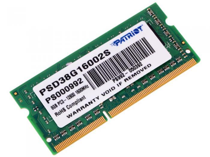 Patriot Memory DDR3 SO-DIMM 1600Mhz PC3-12800 CL11 - 8Gb PSD38G16002S - фото 1 - id-p203435351