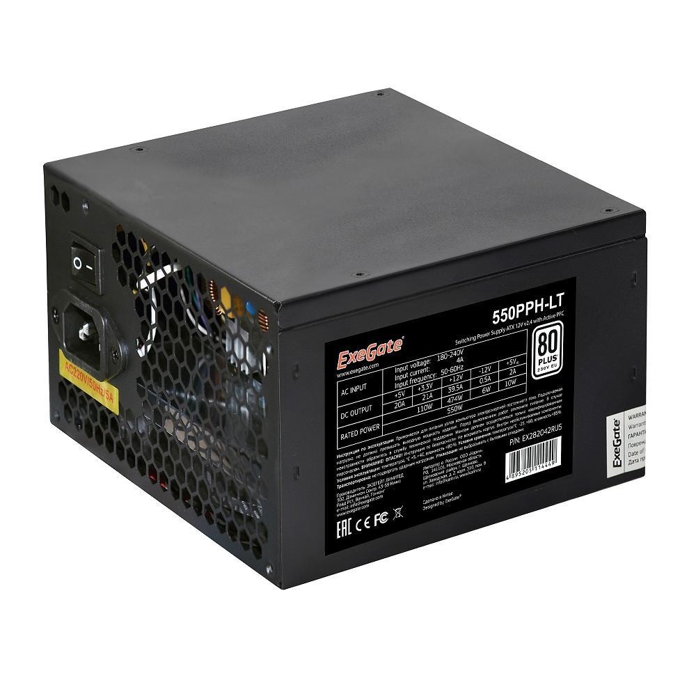 Exegate EX282042RUS-OEM Блок питания 550W Exegate 550PPH-LT-OEM, 80+, ATX, black, APFC, 12cm, 24p, (4+4)p, - фото 1 - id-p203914492