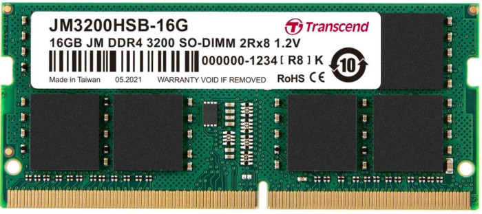 Оперативная память Transcend JM3200HSB-16G 16GB JM DDR4 3200Mhz SO-DIMM 2Rx8 1Gx8 CL22 1.2V - фото 1 - id-p203914625