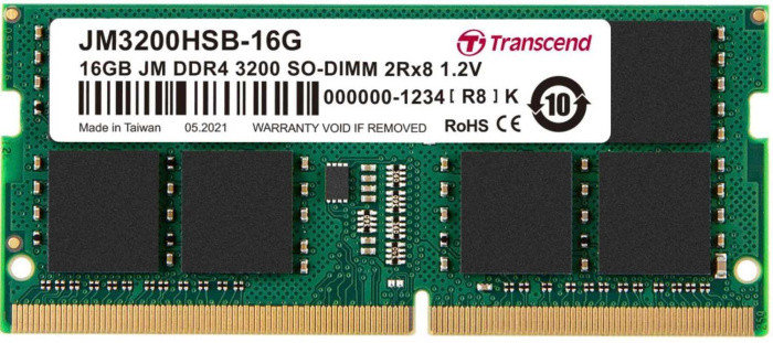 Оперативная память Transcend JM3200HSB-16G 16GB JM DDR4 3200Mhz SO-DIMM 2Rx8 1Gx8 CL22 1.2V, фото 2
