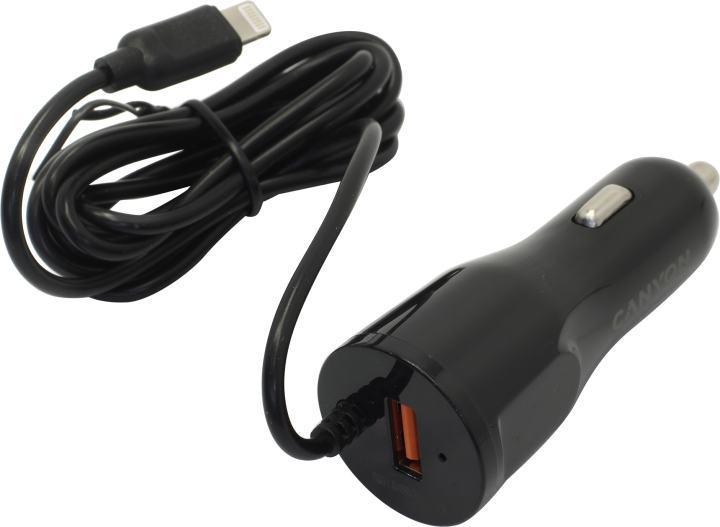 CANYON C-033 Universal 1xUSB car adapter, plus Lightning connector, Input 12V-24V, Output 5V/2.4A(Max), with - фото 1 - id-p203909792