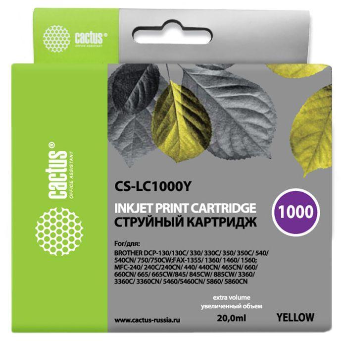 Картридж струйный Cactus CS-LC1000Y желтый (20мл) для Brother DCP 130C/330С/MFC-240C/5460CN - фото 1 - id-p203908886