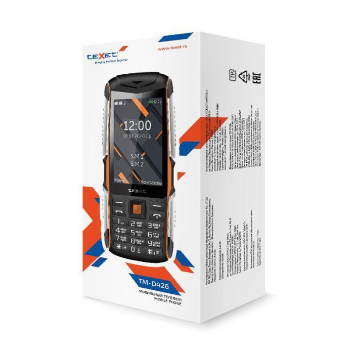 Кнопочный ударопрочный сотовый мобильный телефон TEXET TM-D426 черный-оранжевый - фото 3 - id-p202119396
