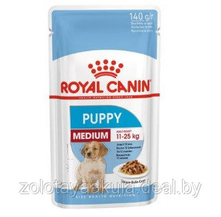 140гр Влажный корм ROYAL CANIN Medium Puppy для щенков средних пород до 12 месяцев, в соусе (пауч) - фото 1 - id-p203923684