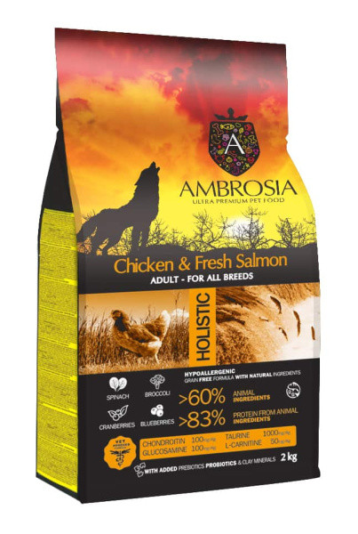 Сухой корм для собак Ambrosia Grain Free Dog Adult All Breed (курица, лосось) 2 кг - фото 1 - id-p203729194