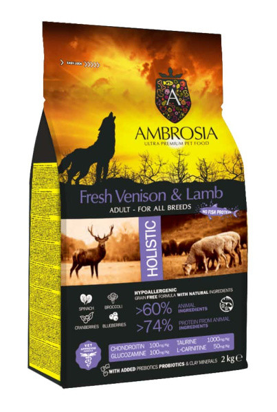 Сухой корм для собак Ambrosia Grain Free Dog Adult All Breed (оленина, ягненок) 2 кг - фото 1 - id-p203729200
