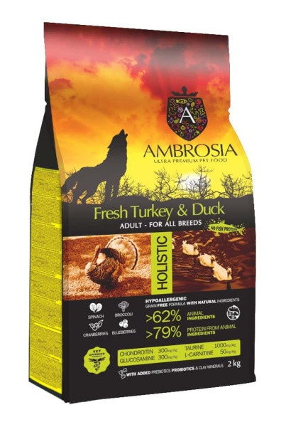 Сухой корм для собак Ambrosia Grain Free Dog Adult All Breed (индейка, утка) 2 кг - фото 1 - id-p203729202