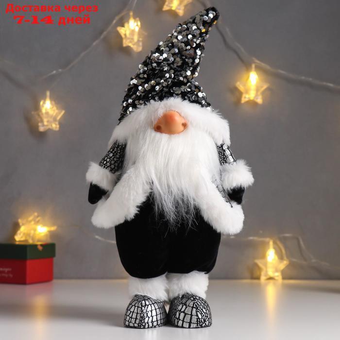 Кукла интерьерная "Дед Мороз в чёрной шубке и колпаке с пайетками" 41х11х16 см - фото 1 - id-p203877308