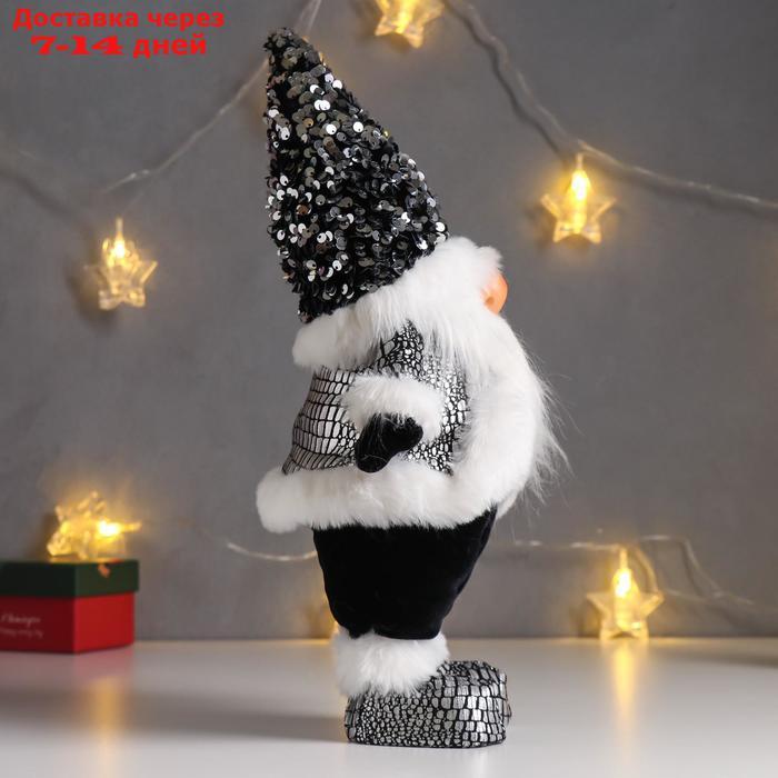 Кукла интерьерная "Дед Мороз в чёрной шубке и колпаке с пайетками" 41х11х16 см - фото 2 - id-p203877308