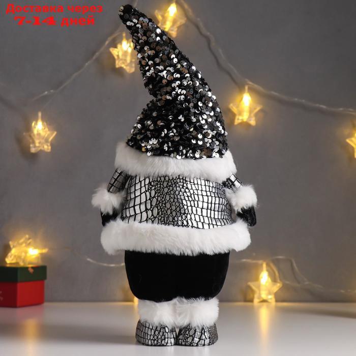 Кукла интерьерная "Дед Мороз в чёрной шубке и колпаке с пайетками" 41х11х16 см - фото 3 - id-p203877308