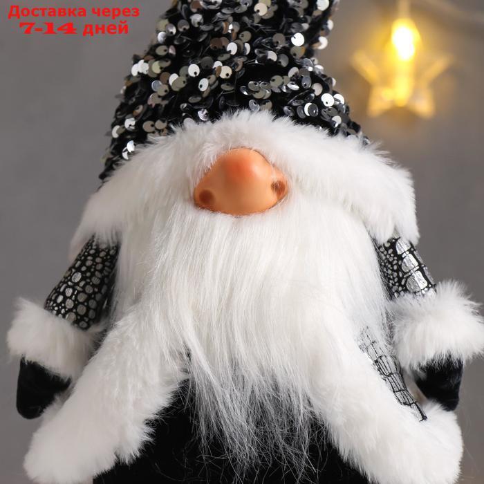 Кукла интерьерная "Дед Мороз в чёрной шубке и колпаке с пайетками" 41х11х16 см - фото 5 - id-p203877308
